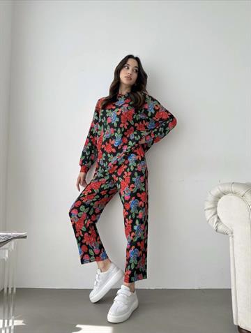 ÇİÇEKLİ TAKIM BORDO