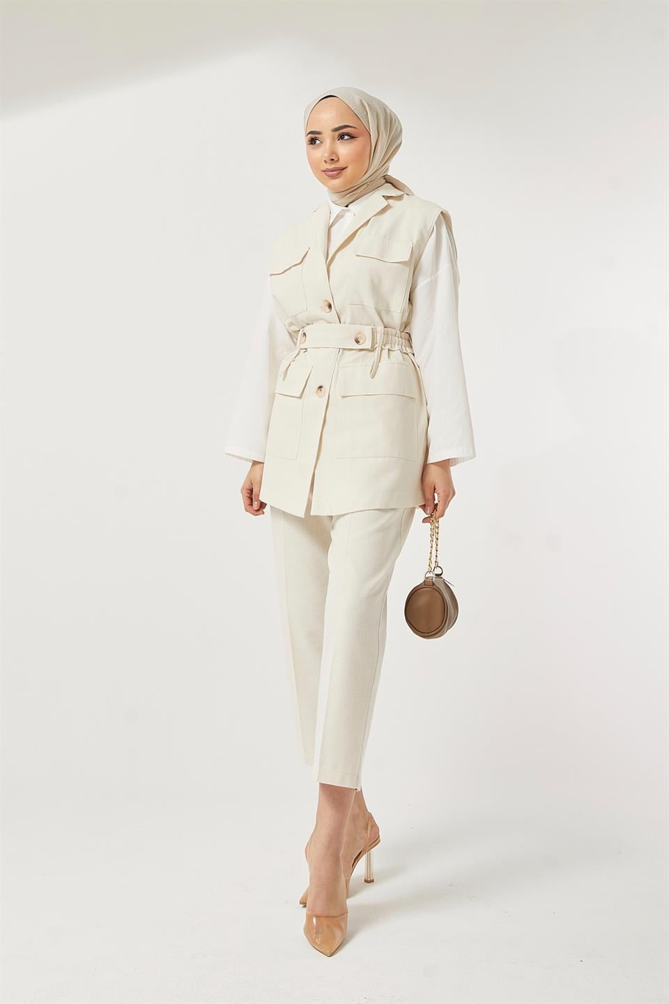 diğer RETRO YELEK TAKIM EKRU EKRU