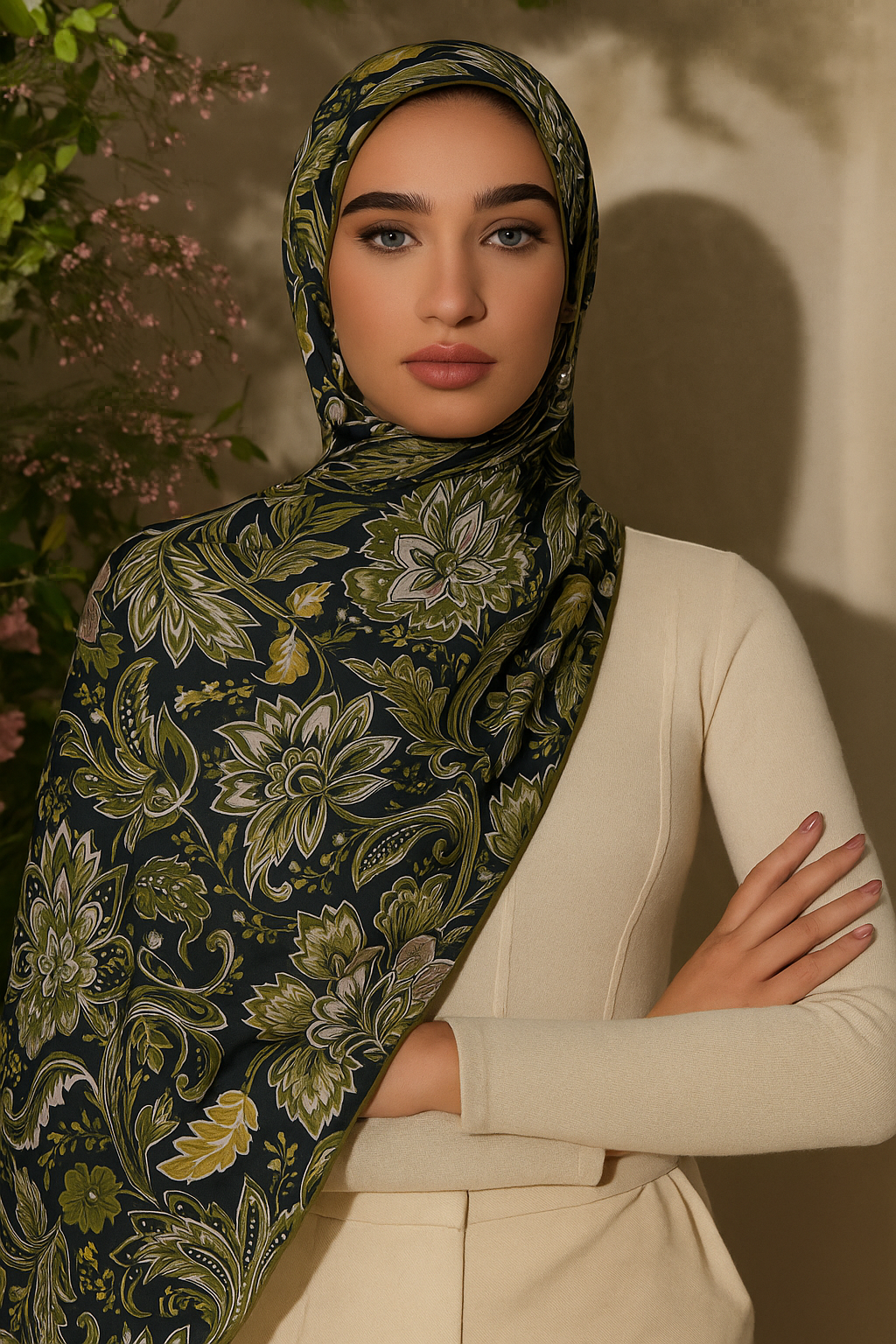 MODESTOSCARFS VİNTAGE COTON ŞAL HAKİ