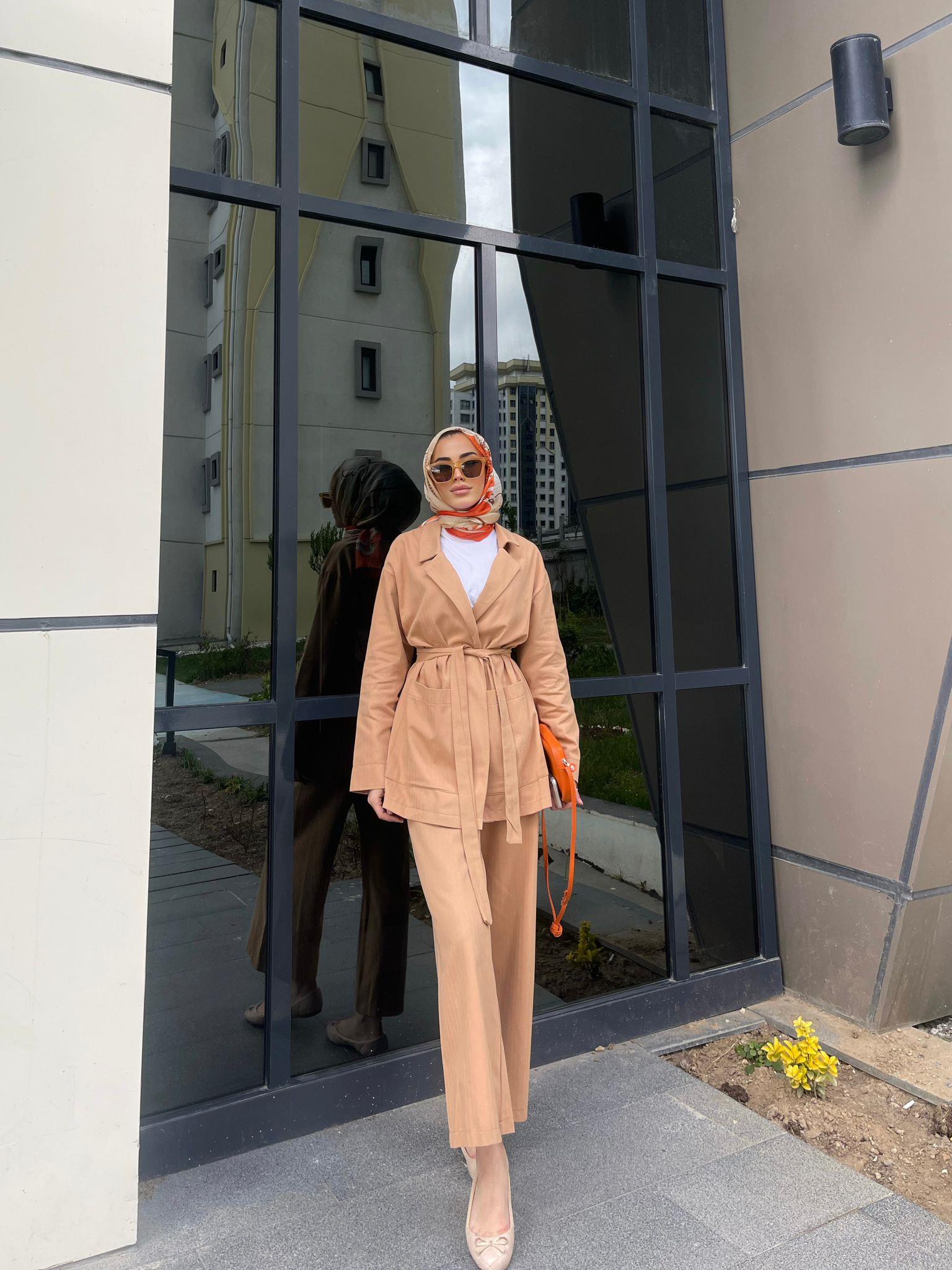 diğer KETEN CEKET TAKIM CAMEL