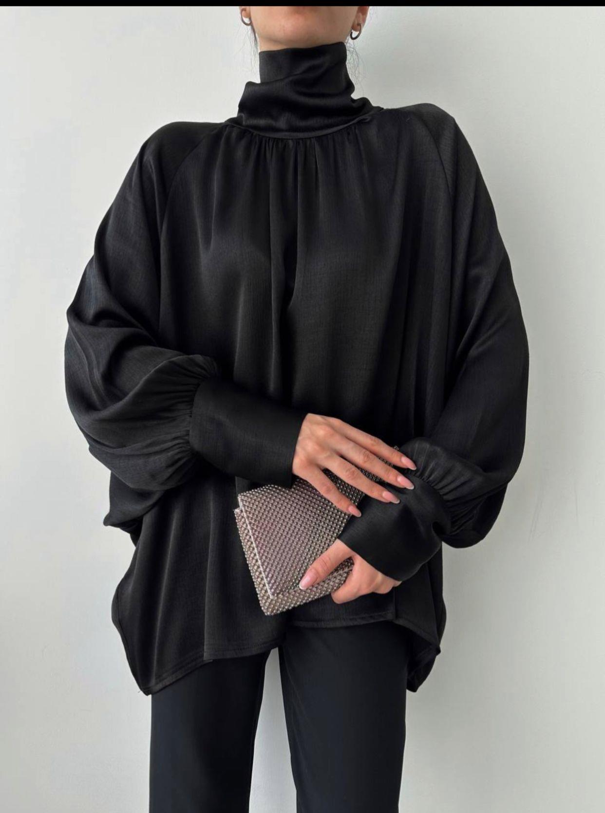 diğer BALON KOL SATEN GÖMLEK SİYAH