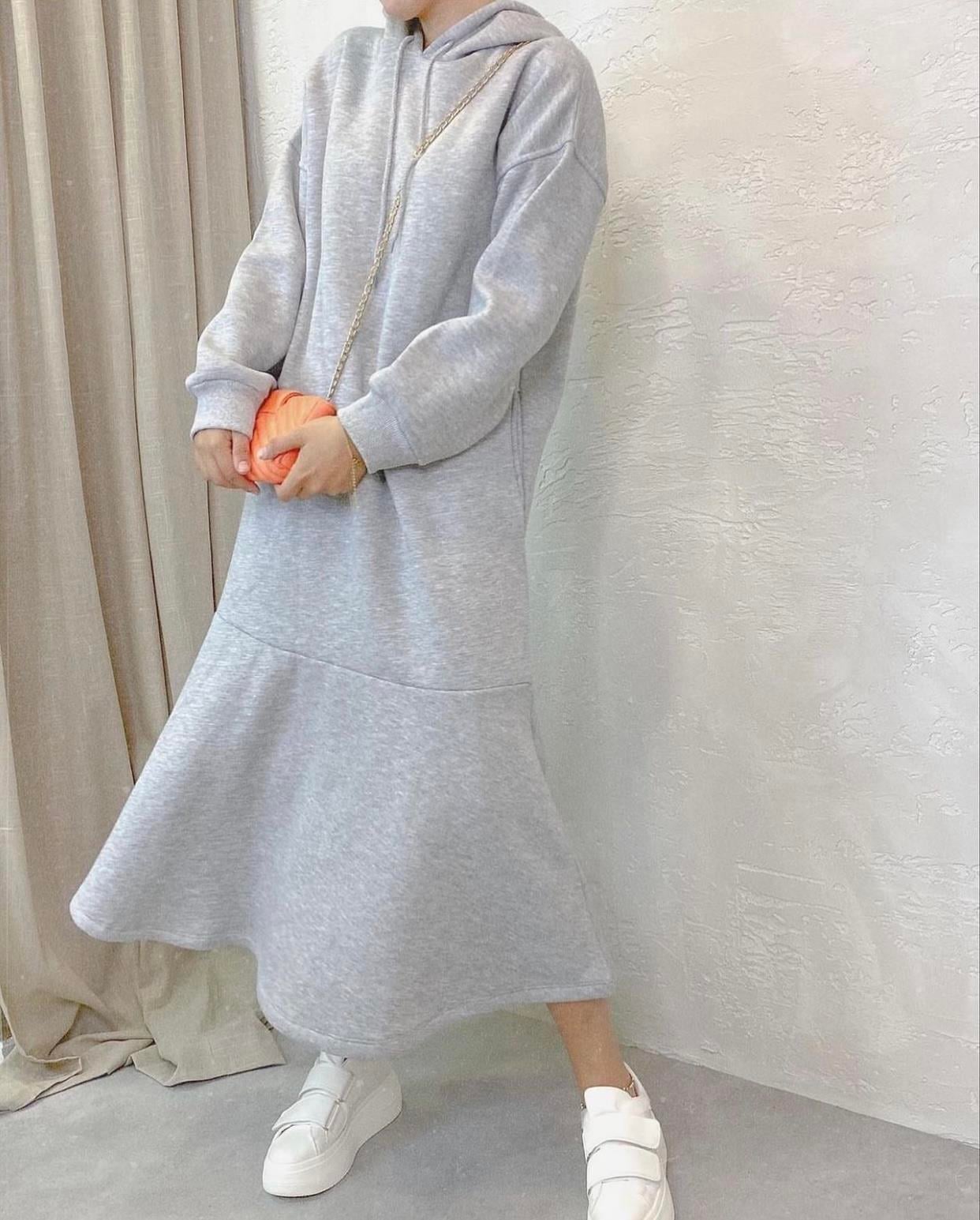 diğer KAPÜŞONLU ELBİSE GRİ