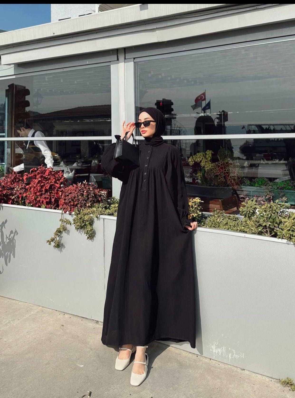 MODESTO ABAYA MÜSLİN EBİSE SİYAH