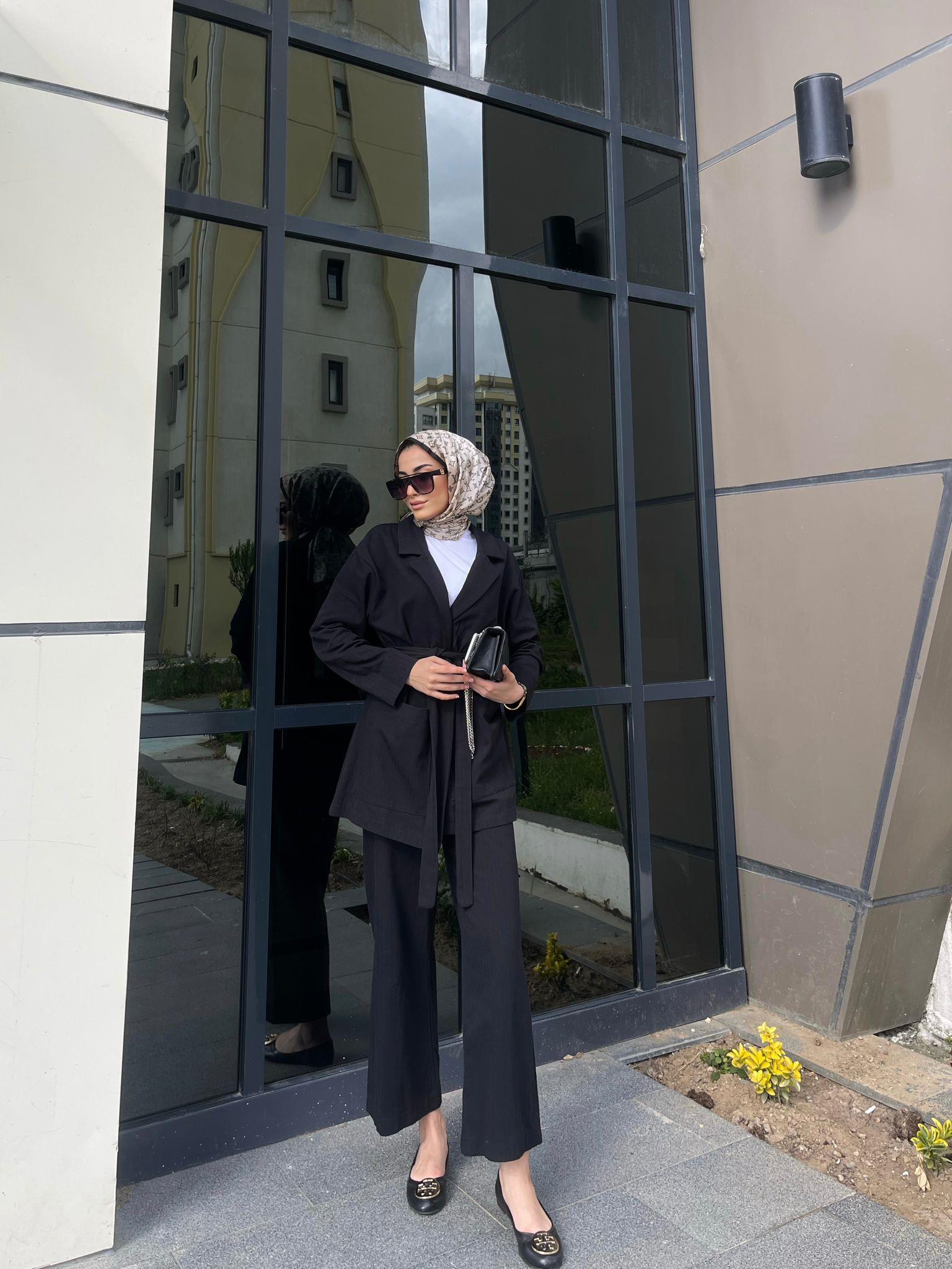 diğer KETEN CEKET TAKIM SİYAH