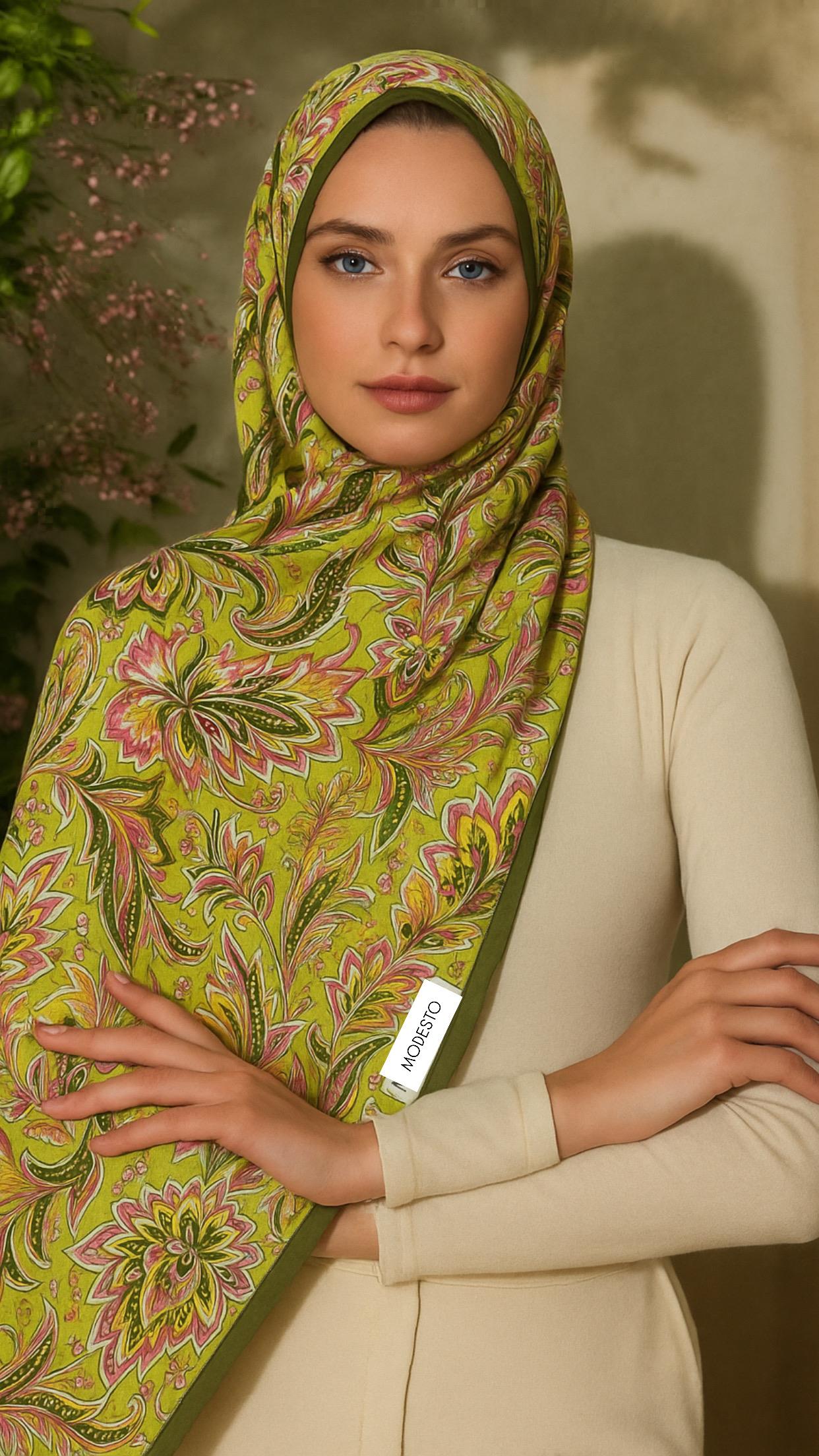 MODESTOSCARFS VİNTAGE COTON ŞAL FISTIK YEŞİLİ