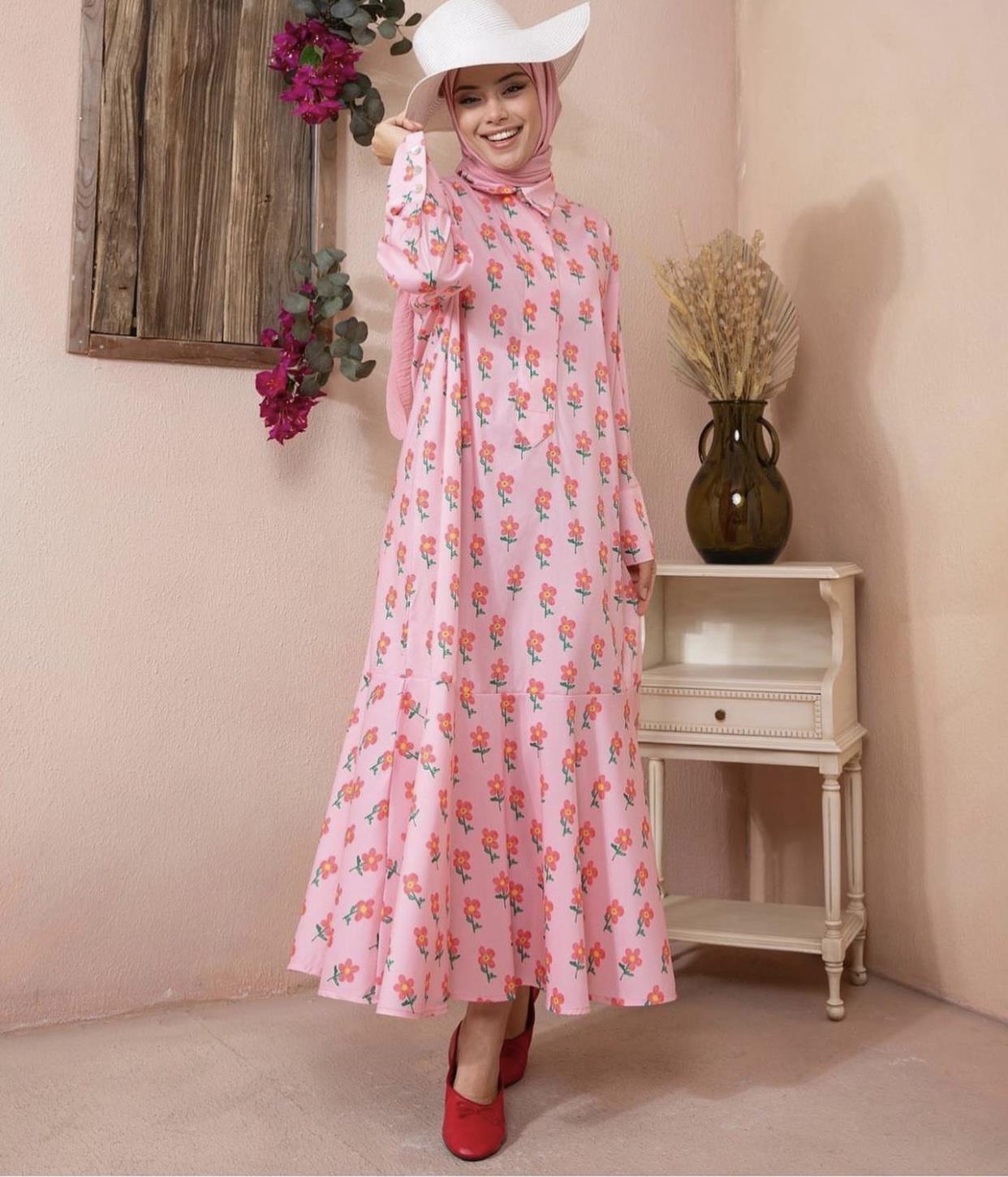 diğer ÇİÇEKLİ GÖMLEK ELBİSE PEMBE