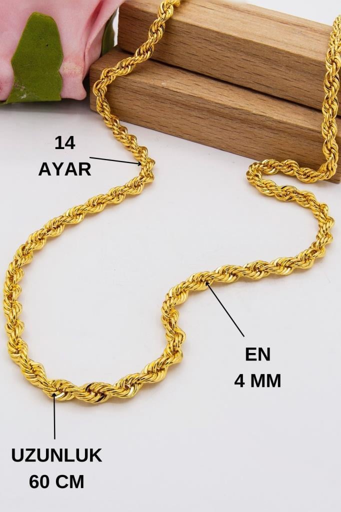 14 Ayar Altın Zincir 4 mm Halat Zincir 60 cm Uzunluk Kadın Kolye LKZNC1051