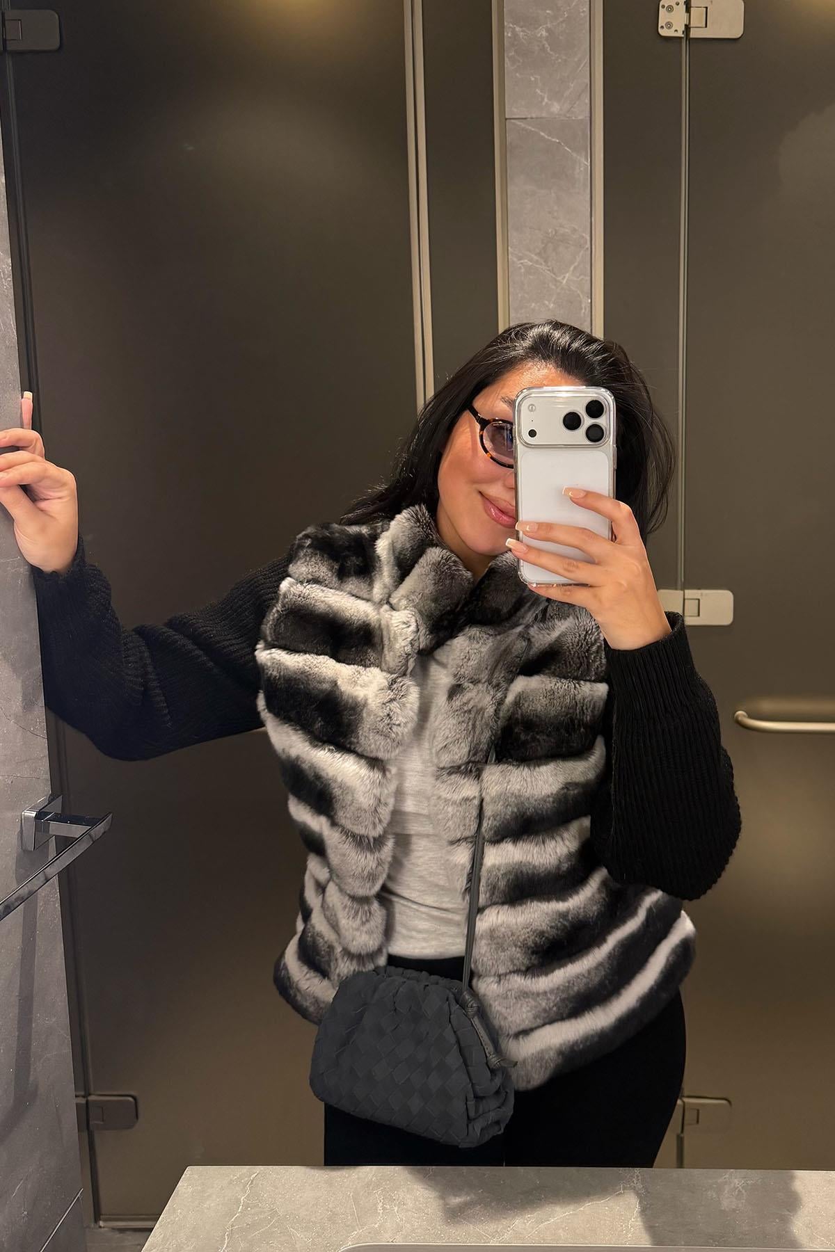Triko Detaylı Siyah Rex Chincilla