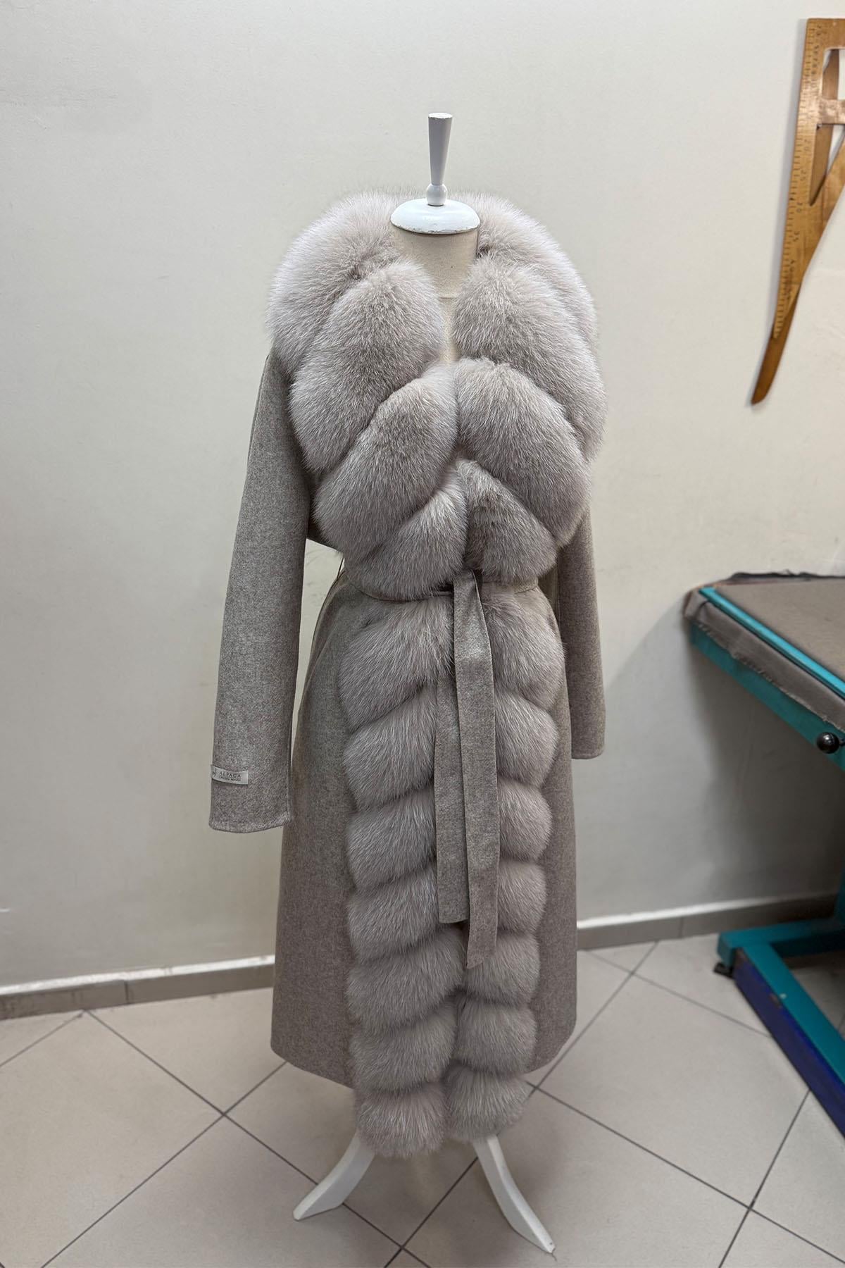V Kesim Kürklü Maksi Boy Alpaca