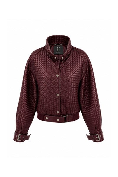 Bordo %100 Deri Bomber Ceket