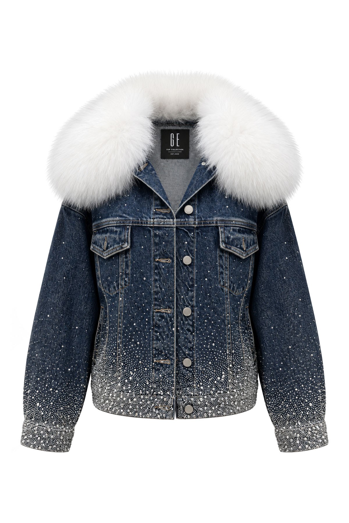 Beyaz Kürklü Komple Taşlı Denim
