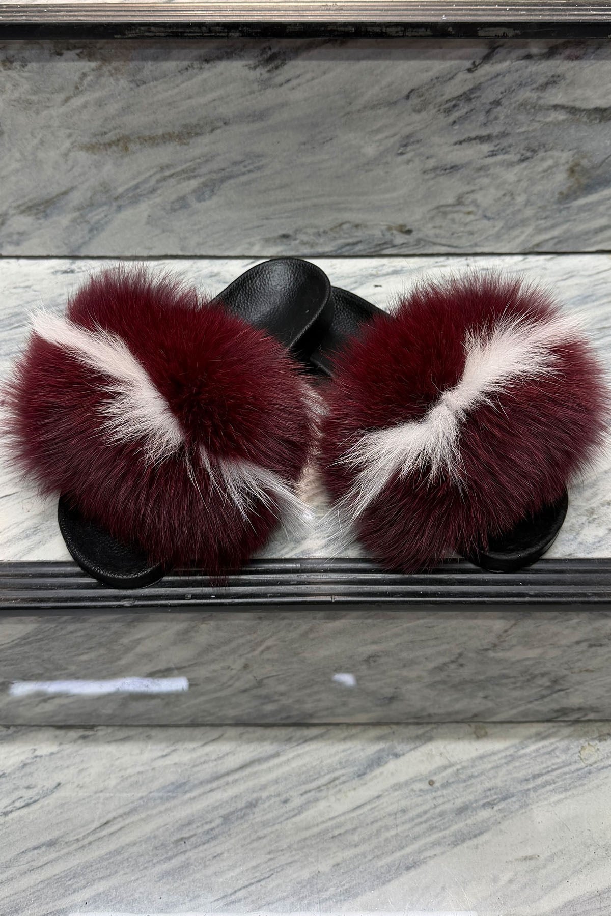 Bordo/Beyaz Kürklü Terlik