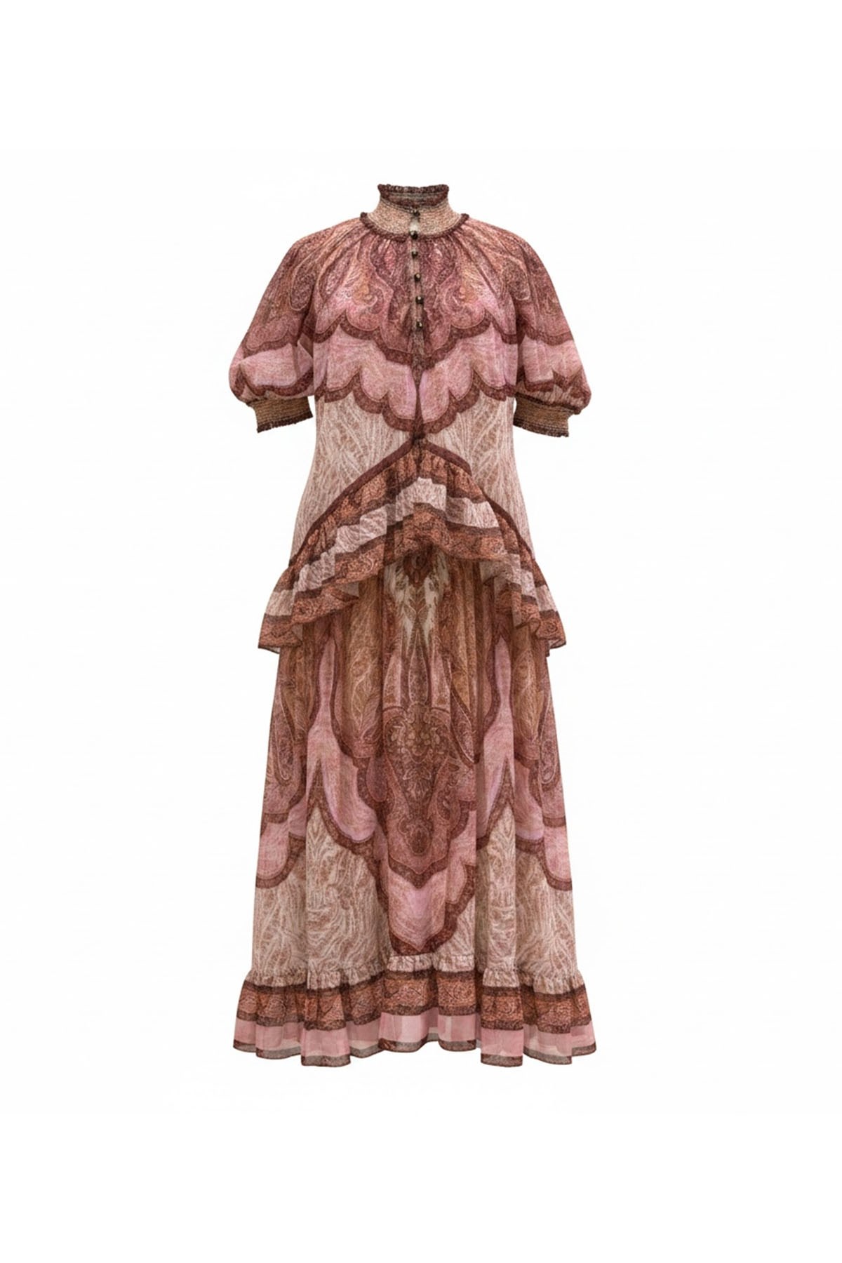 Bordo/Pembe Etnik Desenli İpek Takım