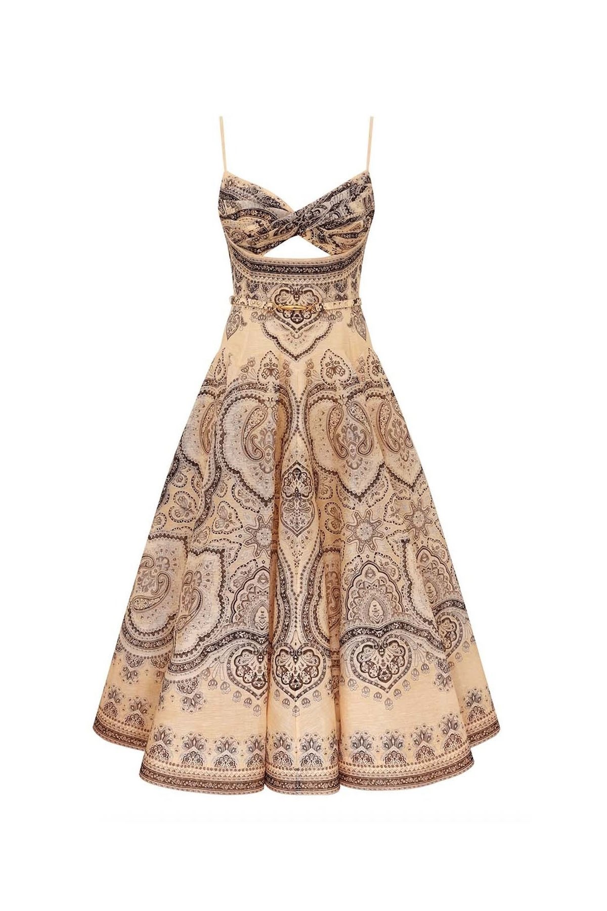 Butter Yellow Etnik Desenli Midi Elbise