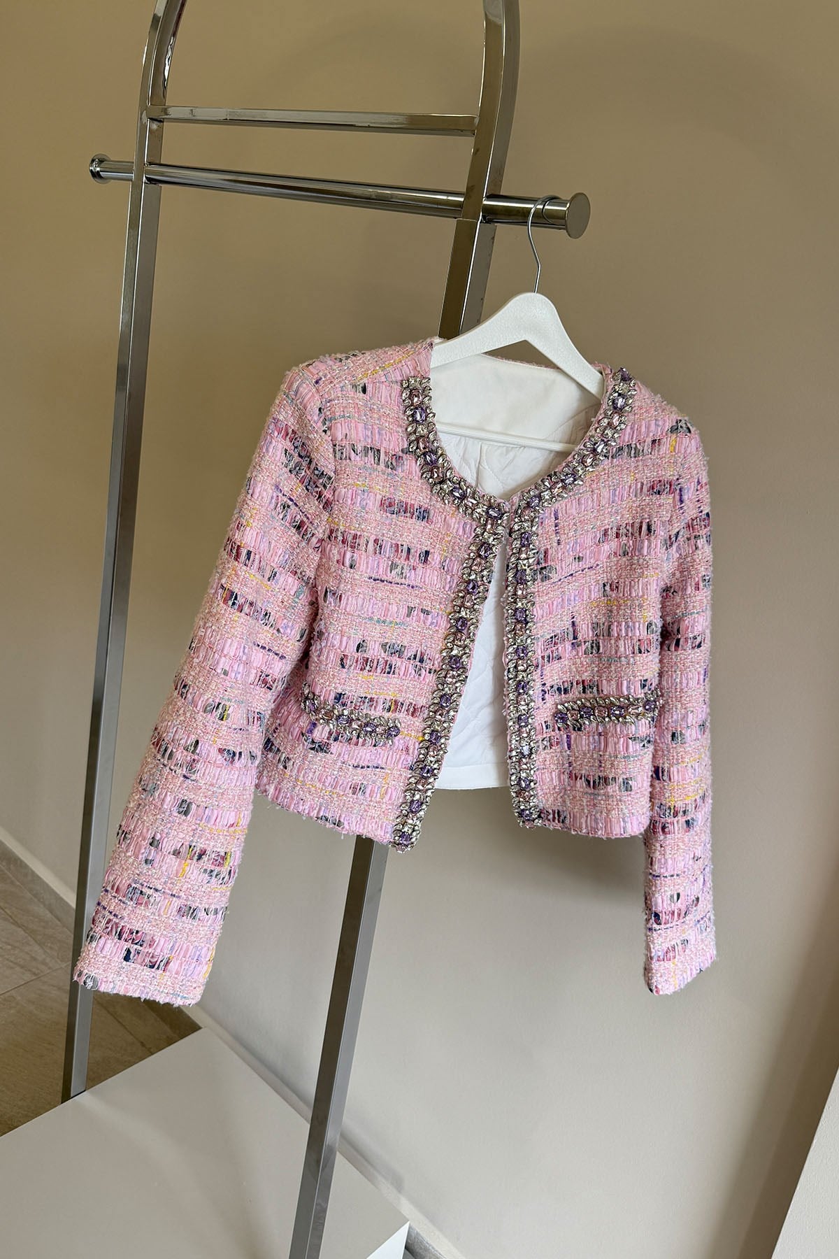 Pembe Taşlı Blazer Ceket