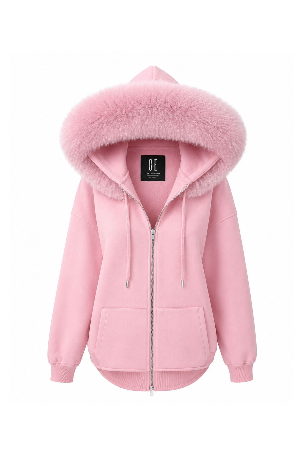 Pembe Uzun Ekstra Tilki Kürklü Hırka