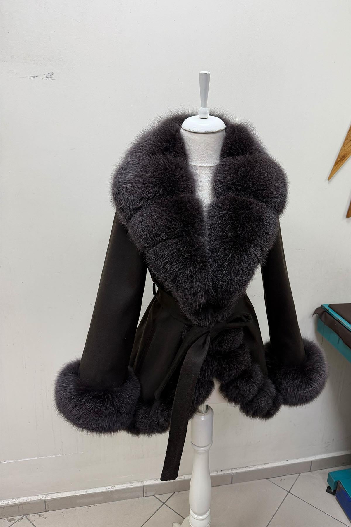Prenses Model Acı Kahve Kaşmir Kaban - 80 cm