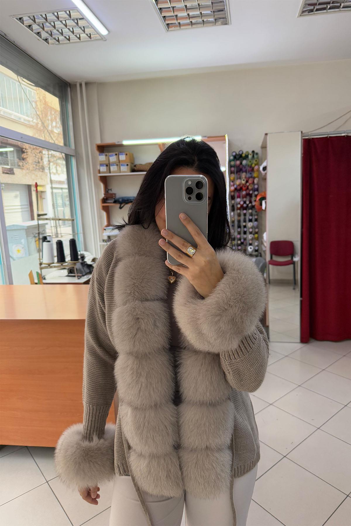 Vizon Kürklü Kısa Triko Hırka