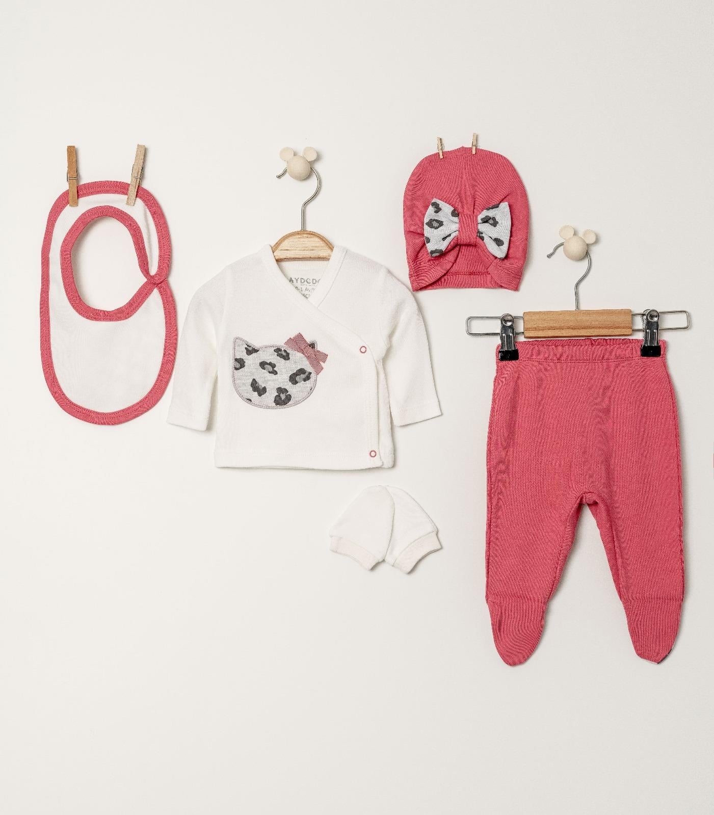 Aydodo Kız Bebek 5li Zıbın Set Pembe Bebe Takım