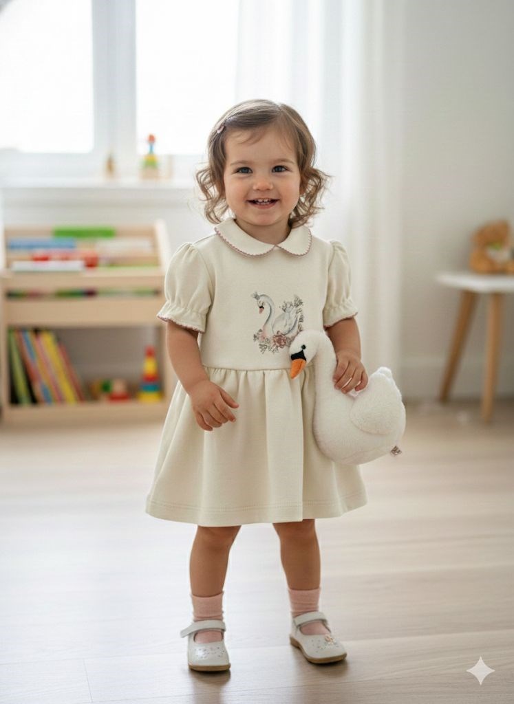 Baskılı Bebe Yakalı Organic Elbise