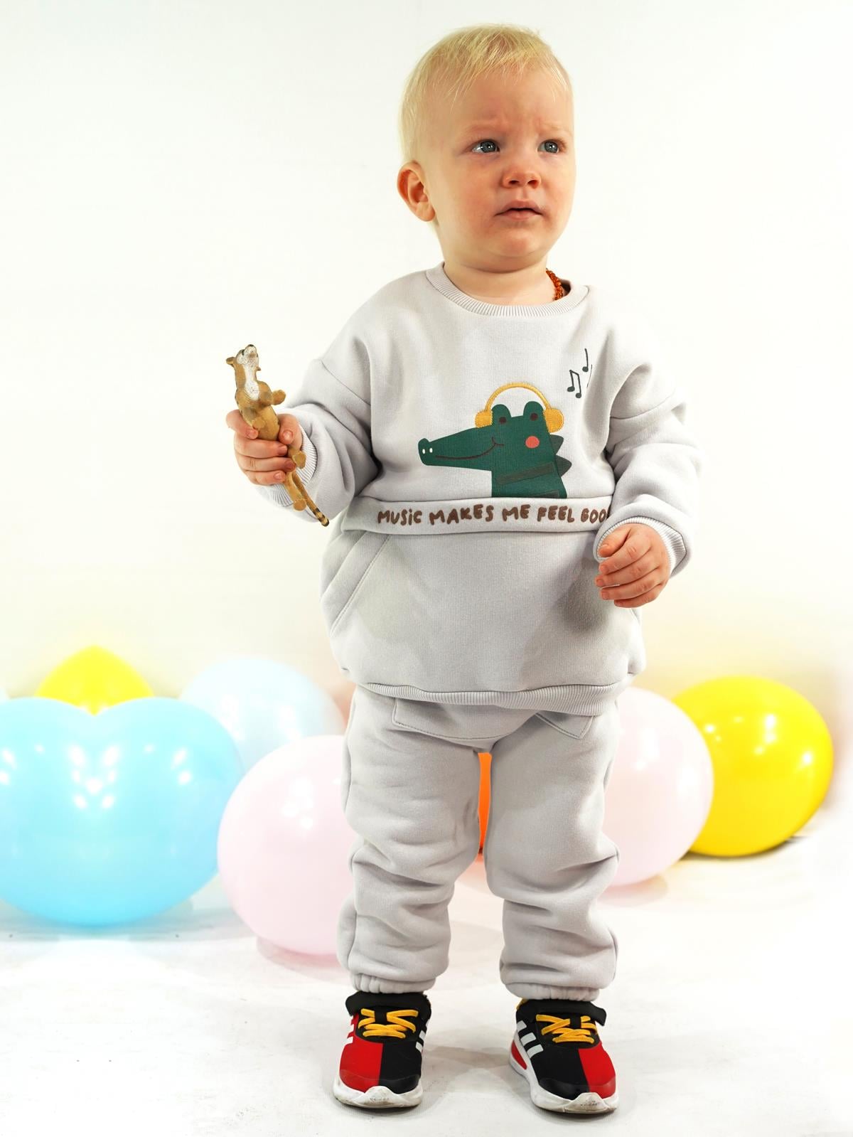 Kidaxi Erkek Bebek Timsah Desenli Eşofman Takım 3-6/6-9/9-12/18-24 Ay