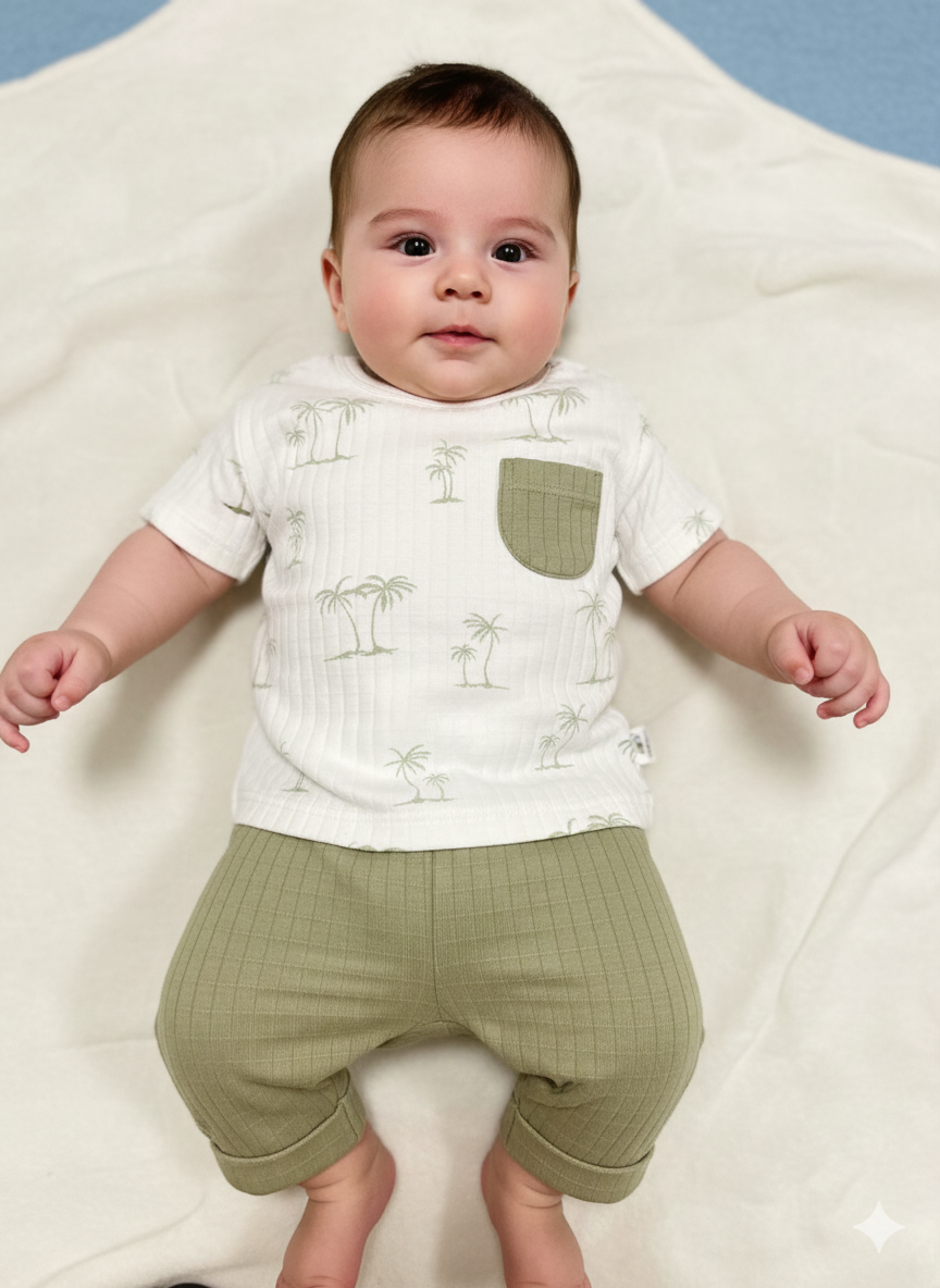 Palmiye Baskılı Tişört Pantolon Takım