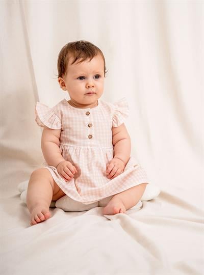 KD53395 Pıtı Kare Desenli Kız Bebek Elbisesi (6-36 Ay