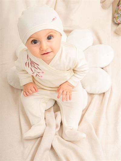 Organik Sertifikalı Nakışlı Kız Bebek  3lü Takım 0-1/1-3/3-6/6-9AY