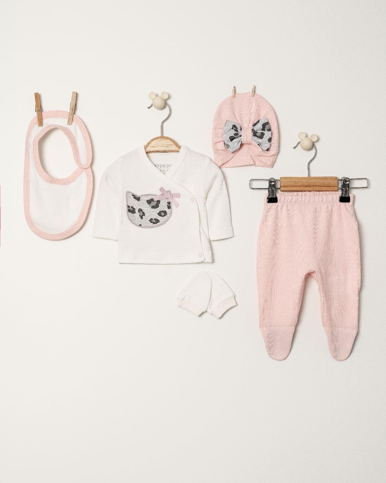 Aydodo Kız Bebek 5li Zıbın Set Pembe Bebe Takım