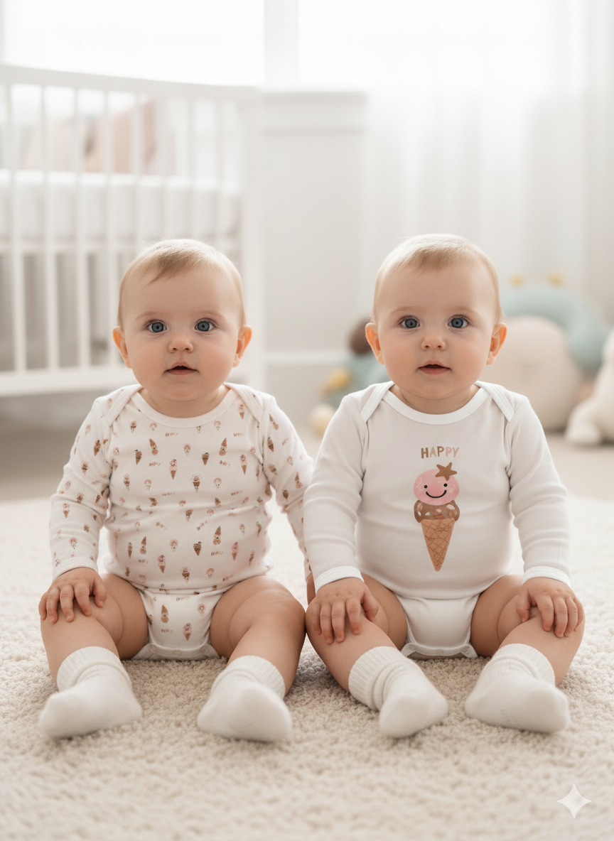 Baskılı Kız  Bebek 2'li Body Seti (3-6, 6-9, 9-12, 18-24 Ay)