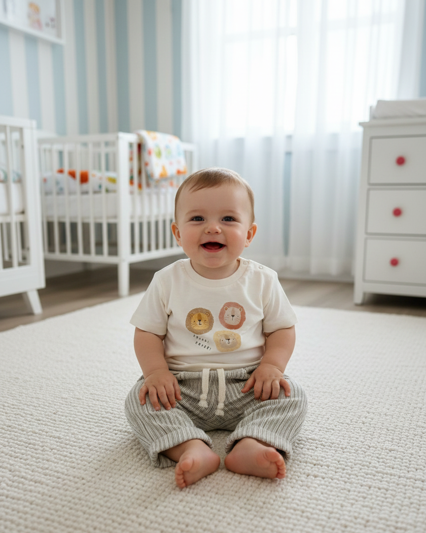 ÇİZGİLİ DOKUMA TİŞÖRT PANTOLON TAKIM  6-9/9-12/18-24/24-36AY