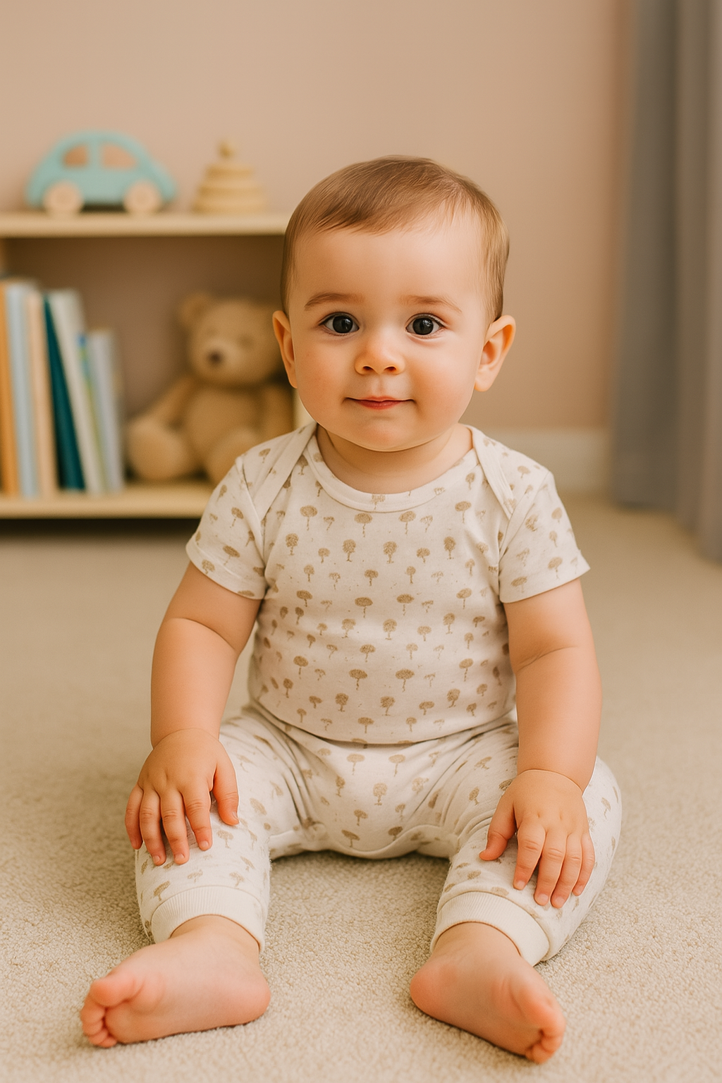Jakarlı Baskılı Patiksiz Bebek Tulum - 3-24 Ay