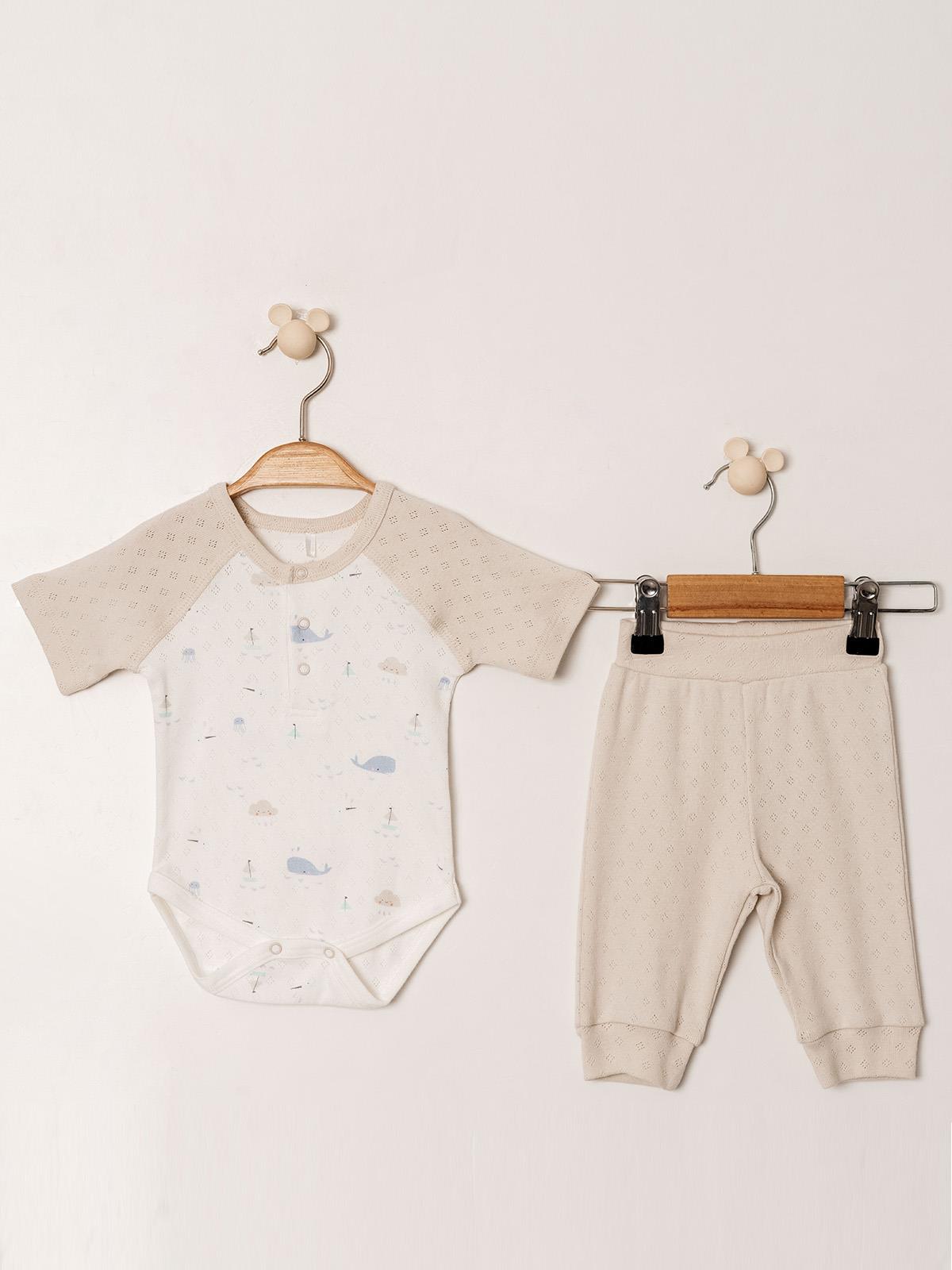 Jakarlı Çıtçıtlı Body Patiksiz Alt Erkek Bebe Takımı