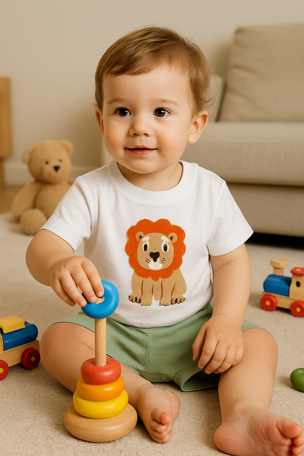 Nakış Detaylı Erkek Bebek Takımı - (6-36 Ay) - İki Parça Set