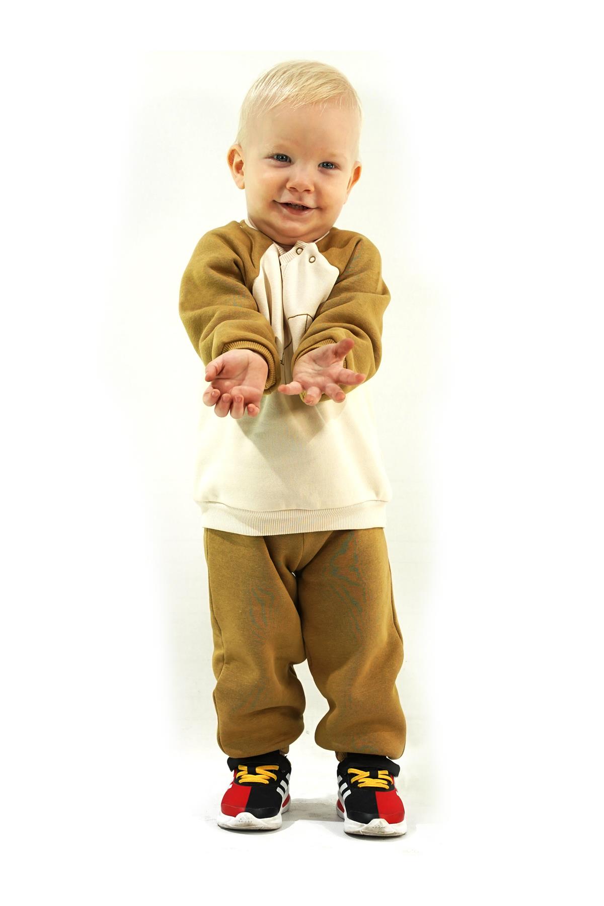 Nakış Fil Detaylı 3 İplik İkili Bebe Takımı