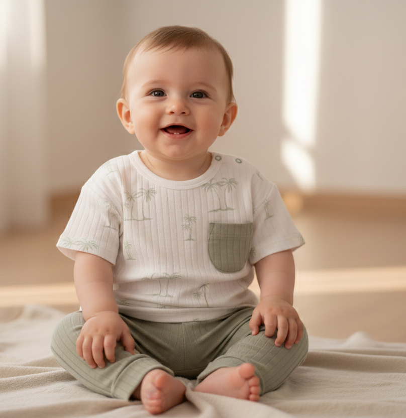 PALMİYE BASKILI TİŞÖRT PANTOLON TAKIM 6-9/9-12/18-24/24-36AY