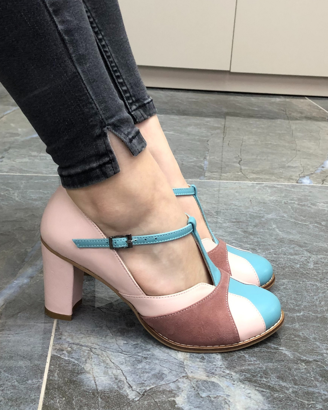 BEGUM Full Grain Leather Special Design Women's High Heel Shoes