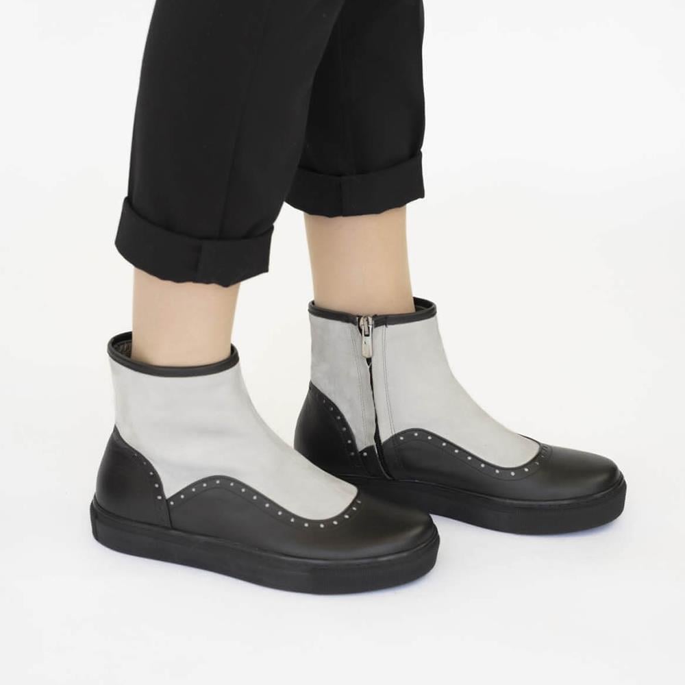 Zey Deri Özel Tasarım Kadın Sneaker Ayakkabı – Renk Siyah/ Gri