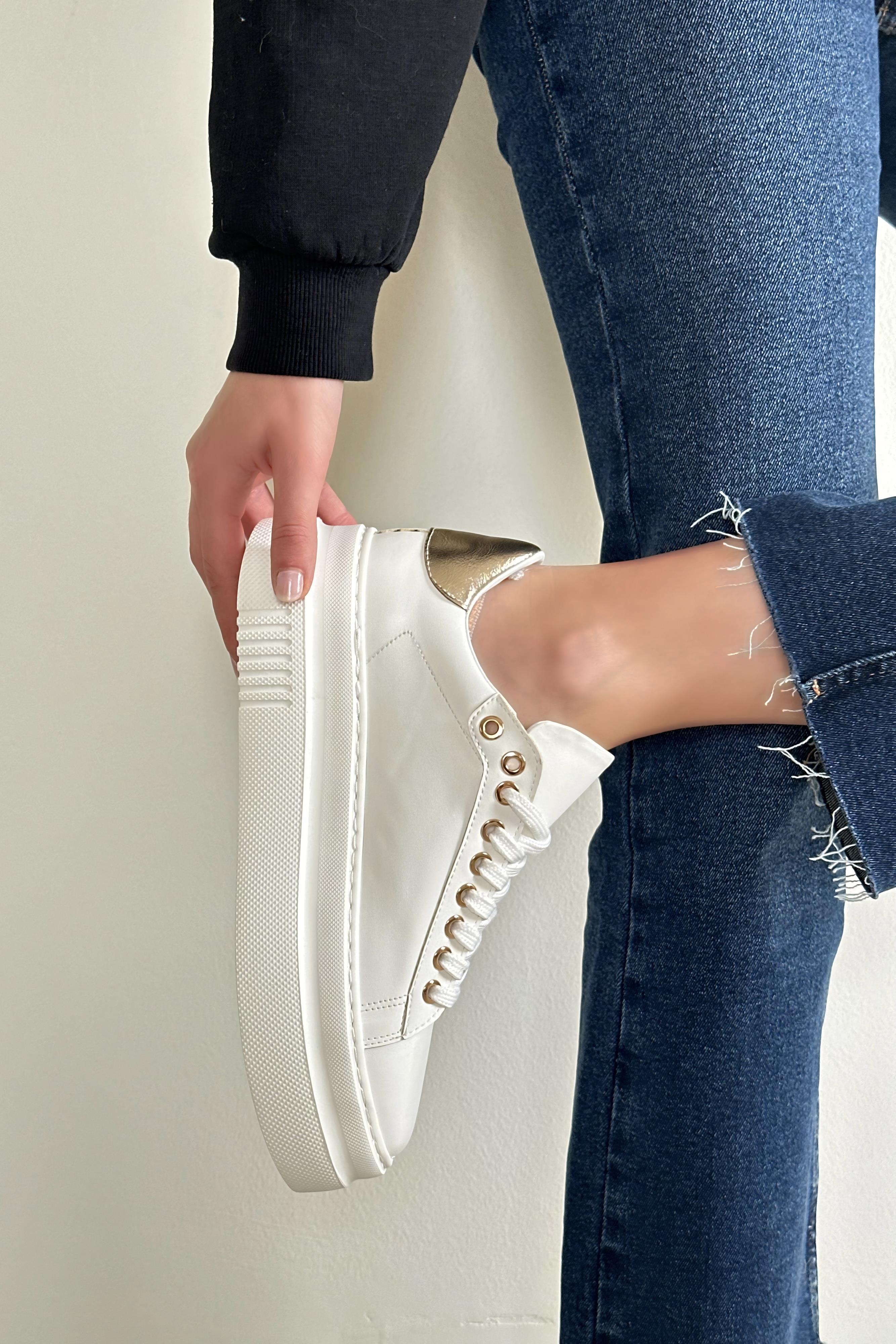 GİNA KALIN TABAN BEYAZ DERİ SNEAKER