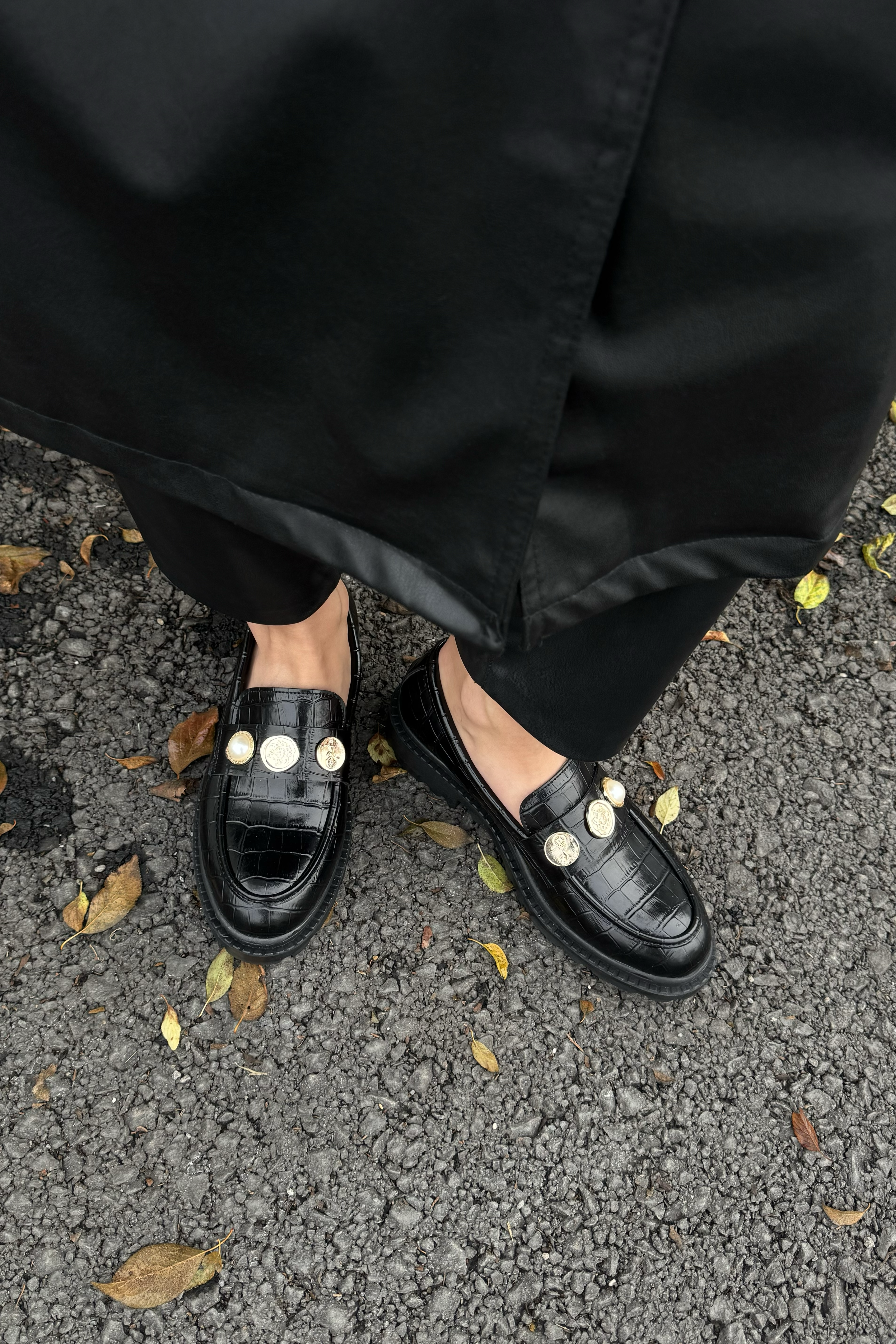 GOLD TOKALI CROCO DESEN LOAFER SİYAH