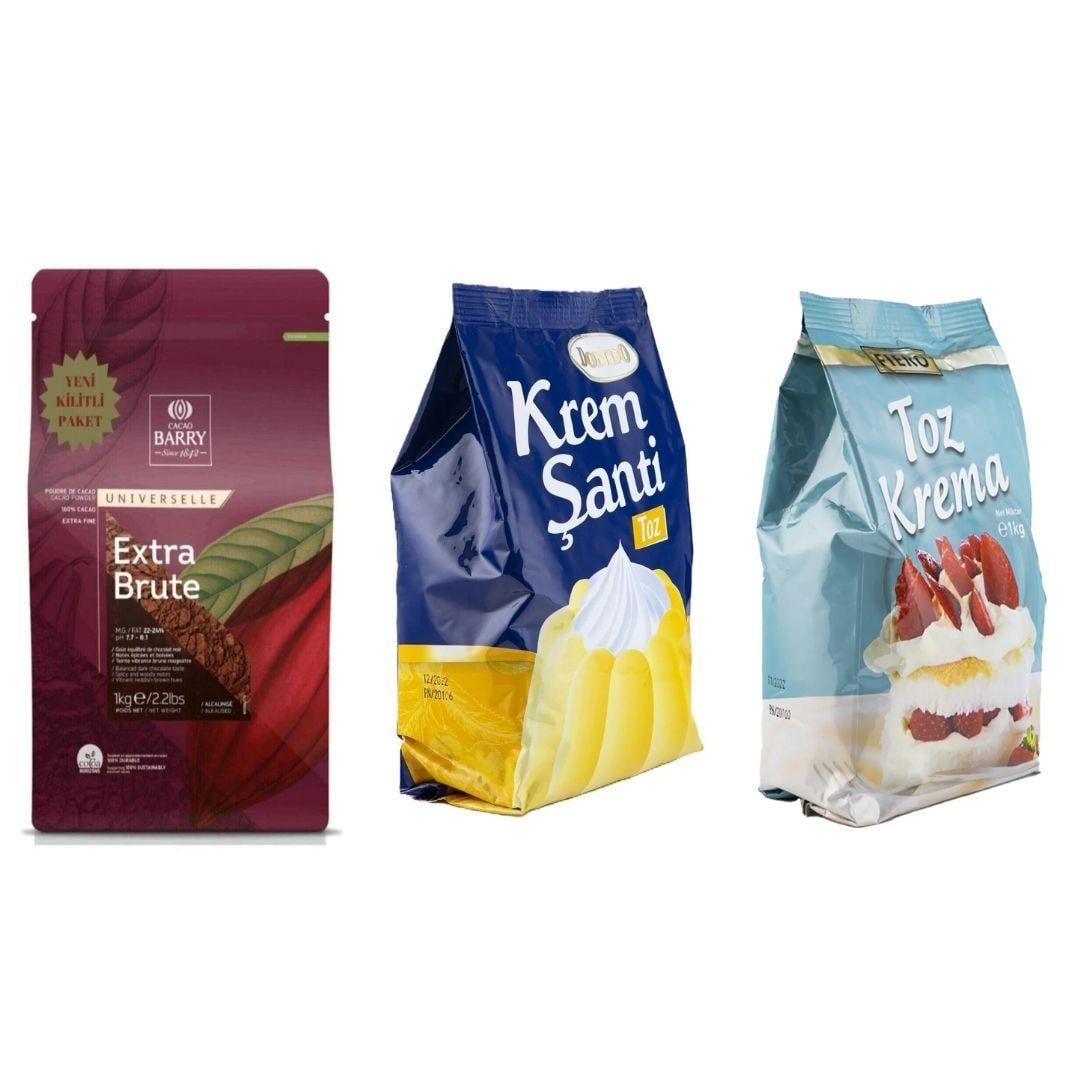 Extra Brute 1 KG Dondo Toz Şanti 1 KG Fiero İtalyan Toz Krema 1 KG (3lü Pastacılık Fırsat Seti)