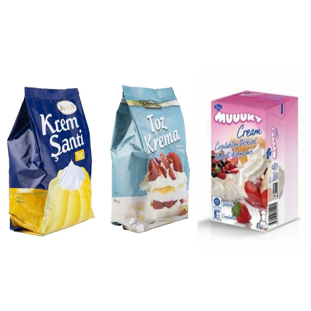 Toz Krem Şanti 1 KG Muuuky Şekerli Sıvı Şanti 1 KG Fiero İtalyan Toz Krema 1 KG (3lü Pastacılık Fırsat Seti)
