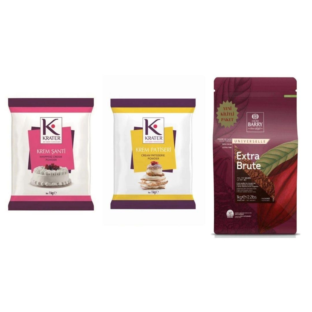Toz Krem Şanti 1 KG Toz Krema Patiseri 1 KG Callebaut Extra Brute 1 KG (3lü Pastacılık Fırsat Seti)