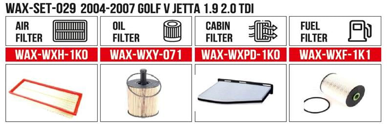  Filtre Set 2004-2007 GOLF V JETTA 1.9 2.0 TDI (Hava+Yağ+Polen+ Yakıt)
