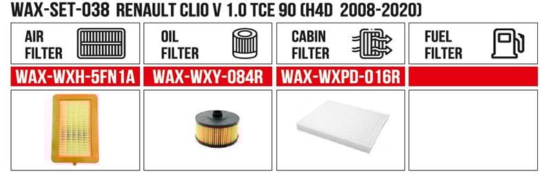  Filtre Set RENAULT Clio V 1.0 TCe 90 (H4D  2008-2020) (Hava+Yag+Polen)
