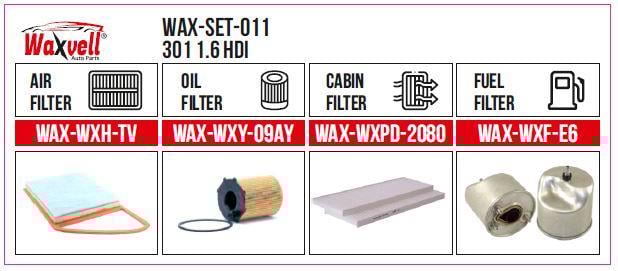  Filitre Set 301 1.6 Hdı (Hava+Yağ+Polen+ Yakıt)