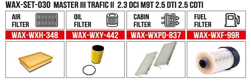  Filtre Set  MASTER III TRAFIC II  2.3 DCI M9T 2.5 DTI 2.5 CDTI (Hava+Yağ+Polen+ Yakıt)