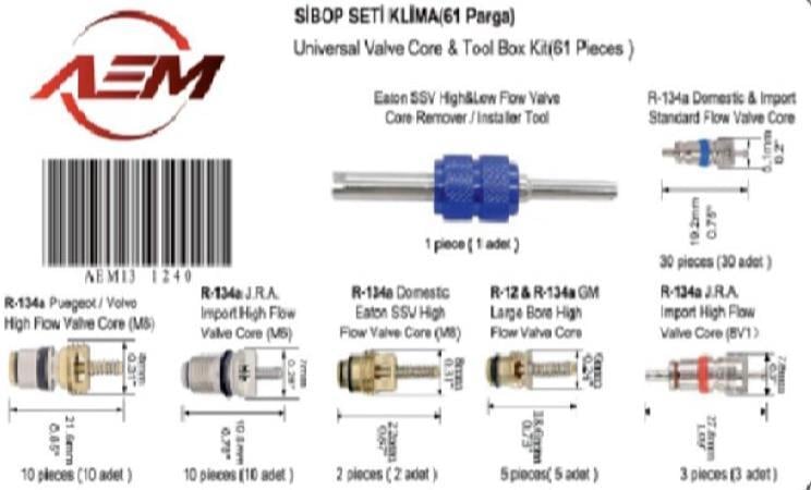  Klima Sibop Set Tüm Araçlar Universal (61 parça) (R134a & R12)