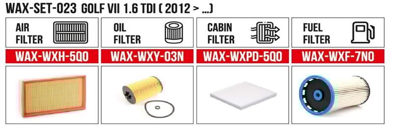  Filitre Set Golf 6ı 1.6 Tdı ( 2012 -) (Hava+Yağ+Polen+ Yakıt)