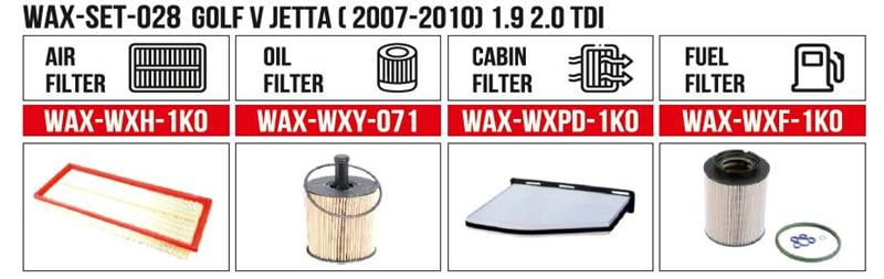  Filtre Set  GOLF V JETTA ( 2007-2010) 1.9 2.0 TDI (Hava+Yağ+Polen+ Yakıt)